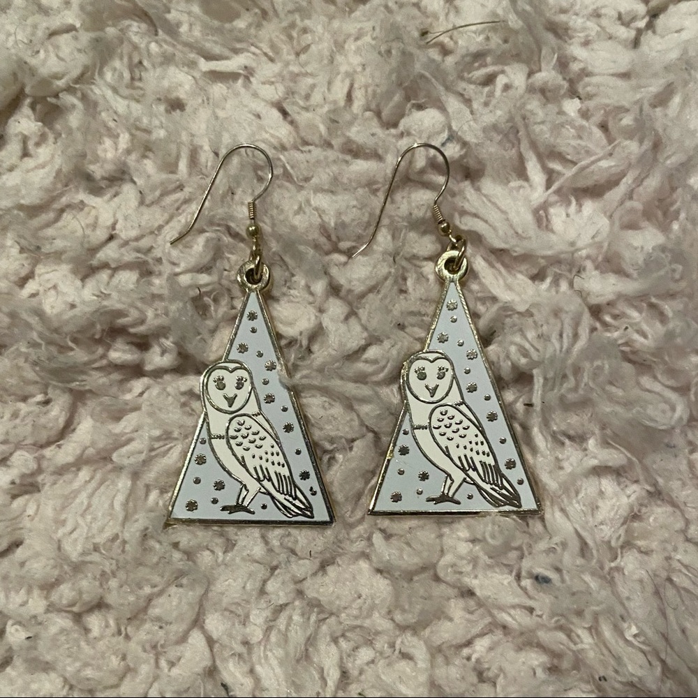 Art By Ciara Gold Plated Enamel Handmade Owl Earrings